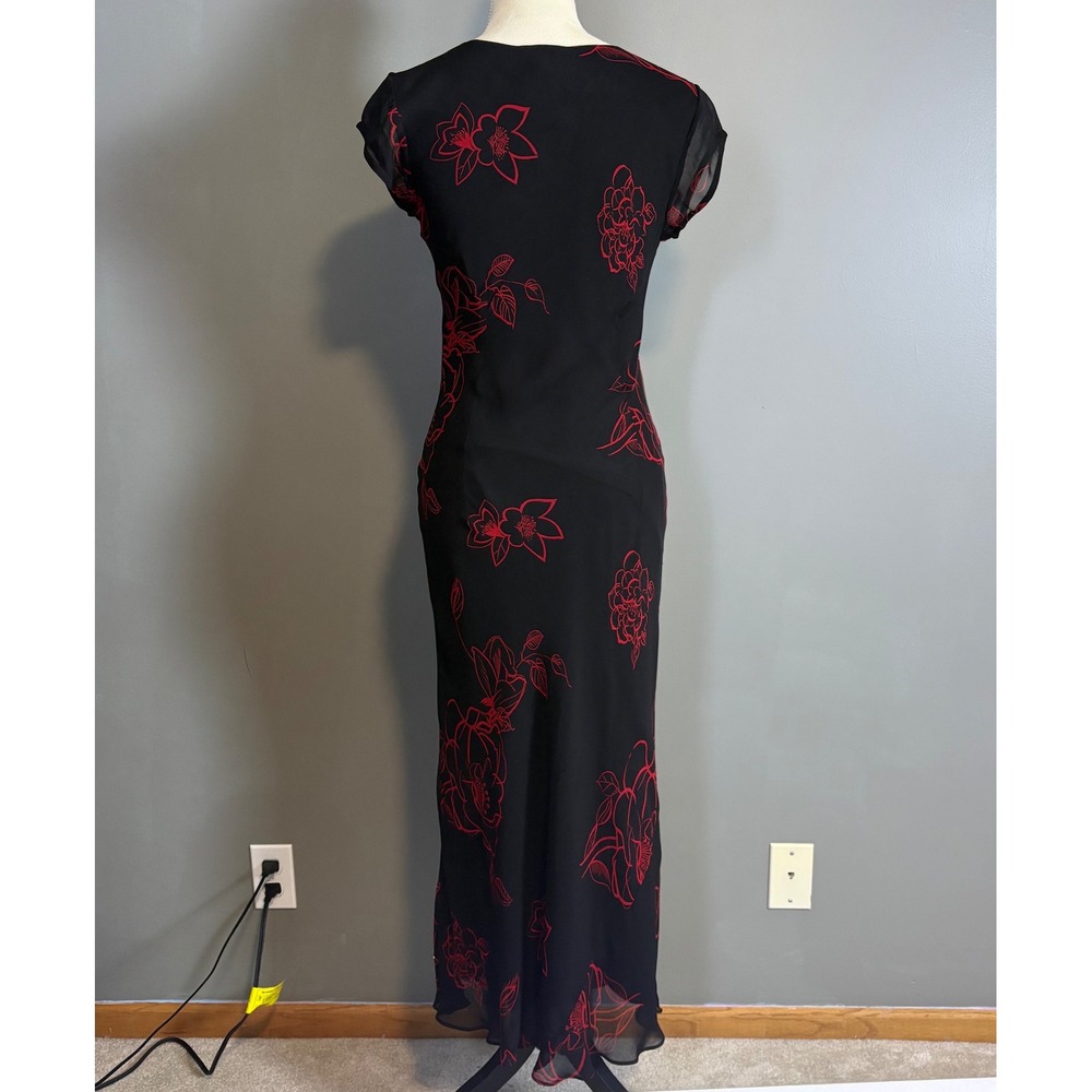 Dressbarn Floral Maxi‎ Dress M Beads Sheer Y2K Whimsigoth Romantic Witchy Fairy - Picture 4 of 11